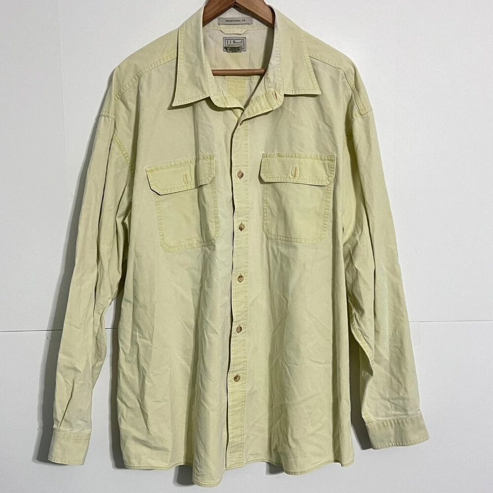 VTG Ll Bean Mens Sunwashed Canvas Shirt Size 2XL Faded Yellow Traditional Fit